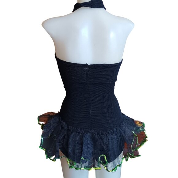 Medium Vintage 70's Halter Sequin Tutu Dress With Pink Bow & Green Ruffle Trim - Picture 4 of 7